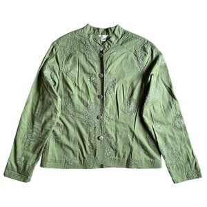 Christopher & Banks Delicate Lace Embroidered Cotton Jacket Womens L Green India